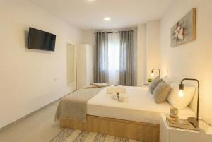 a bedroom with a large bed and a television at Apartamentos Benalua Alicante - Con Parking - Elegir en el momento de la reserva in Alicante