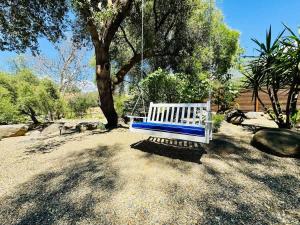 a swing hanging from a tree in a park at Sequoia Cabin by the River in Three Rivers +63 photos