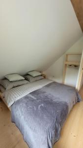 a bedroom with a large bed in a attic at Piernikowa Chata in Zawoja