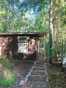 a cabin with a porch and stairs in front of it at David el roble in Caburgua
