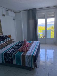 莱特鲁瓦西莱Beautiful Day Studio的一间卧室，里面有一张床和一扇大窗户。