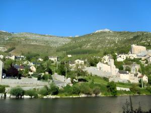 a small town next to a body of water at Gite Le Vignou À Ste-enimie in Prades +7 photos