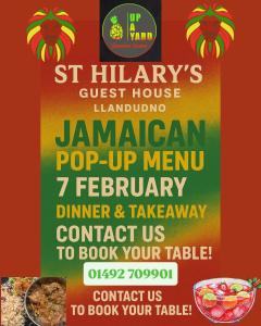 a poster for stilleys guest house lantauyang jamaican at St. Hilary Guest House in Llandudno