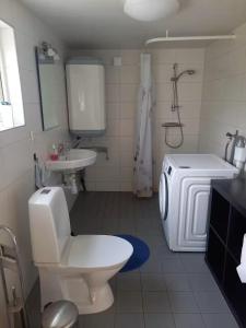 a bathroom with a toilet and a sink at Kringelgården in Stamsmåla +76 photos