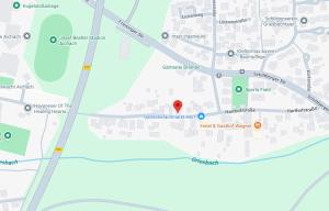 eine Karte der Stadt Dublin mit einem roten Marker in der Unterkunft Pension EA'S in Aichach