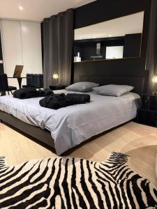 Postel nebo postele na pokoji v ubytování La Suite Miroir - Love Room baignoire balnéo