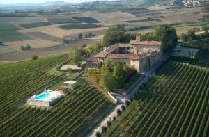 an aerial view of a house in a vineyard at Relais Castello di Razzano in Alfiano Natta +48 photos