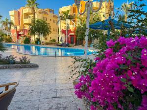 a resort with a swimming pool and purple flowers at Green Garden Resort in Hurghada +159 photos