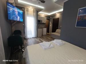 a room with a bed and a flat screen tv at Villa Sun Budva in Budva