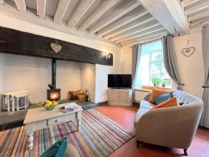 un soggiorno con divano e stufa a legna. di 4 Bed in Betws y coed 52111 a Capel Garmon