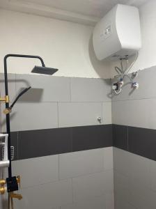 ein Bad mit Dusche und Haartrockner an der Wand in der Unterkunft Two Sisters Villa in Accra