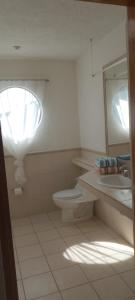 LaborcillasArboledas的浴室里有马桶、洗手池和镜子。