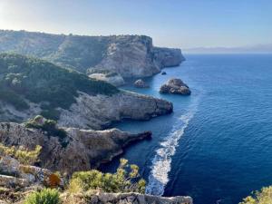 an island with rocks in the water and a beach at Apartment in Estartit with garden in L'Estartit