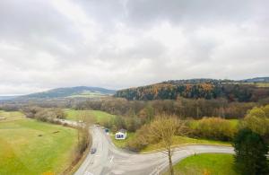 an aerial view of a road in the countryside at 3 izbový byt KNM in Kysucké Nové Mesto