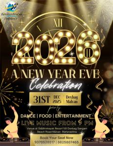 um convite para um evento de música eletrônica na véspera de Ano Novo em Konkan Paradise-Siddhivinayak,Devbag Beach Resort em Malvan