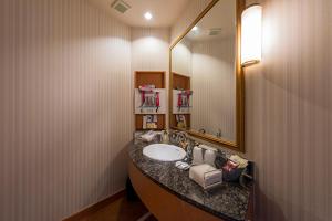a bathroom with a sink and a mirror at HOTEL C-L'esapce in Honjo
