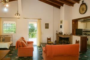 Country House Filippos - Private Garden Escape في Katarrákhion: غرفة معيشة مع كرسيين ومدفأة