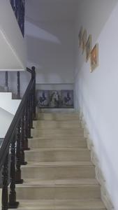 a staircase in a building with a bunch of horses on the wall at Private Rooms And Bed Spaces Available In Sohar in Al ‘Awhī