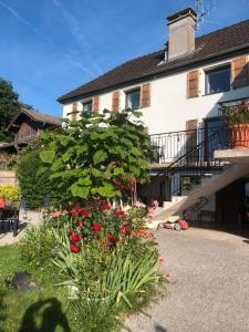 un giardino di fronte a un edificio fiorito di Le Carnotzet Du Lac - Hauts D'evian a Larringes
