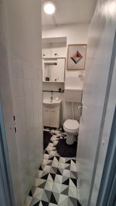 a small bathroom with a toilet and a sink at Apartman 43 in Kraljevo +6 photos