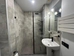 un bagno con lavandino e doccia di Iliani Hotel a Tbilisi City