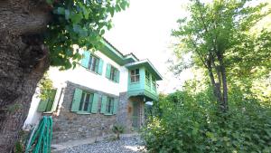 una casa in pietra con persiane verdi e un albero di Menekse a Koycegiz