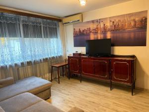 salon z telewizorem i kanapą w obiekcie Centru Vechi Craiova w Krajowej