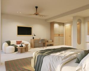 een slaapkamer met een bed en een woonkamer bij Ipanema Park in El Arenal +46 foto's