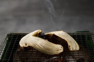 a peeled banana sitting on top of a grill at Bessho Onsen Midoriya in Ueda