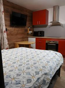 a small kitchen with a bed in a room at Studio centre station in Vars