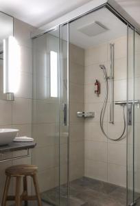 阿彭策尔狮子酒店的带玻璃淋浴和水槽的浴室