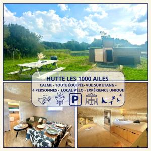 eine Collage von Bildern eines Hauses mit einem Schild in der Unterkunft Les 1000 Ailes-Expérience Unique dans une Hutte in Le Crotoy