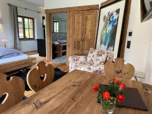 Postel nebo postele na pokoji v ubytování Studio Wasserfall