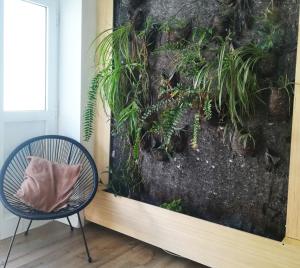 una silla junto a una pared con plantas en Mochita Loft, en Vecindario