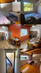 埃普延Fh alojamiento的一张桌子和一张床的照片拼在一起