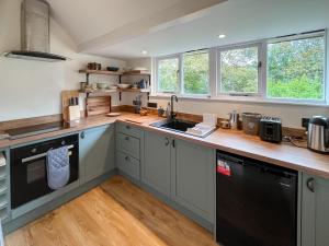 een keuken met een spoelbak en een aanrechtblad bij Pine View - Uk50699 in St Margarets at Cliff