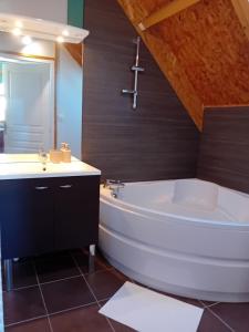 EspezelChalet du Plateau de Sault的带白色浴缸和水槽的浴室