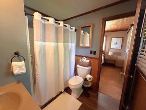 圣伊尼亚斯Lakeside Lodge的配有白色马桶和淋浴的浴室 更多20张照片