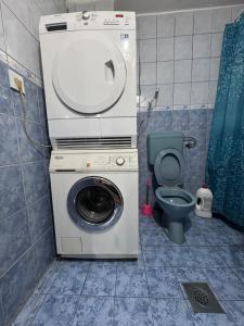 y baño con lavadora y aseo. en MM Apartman, en Foča