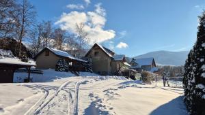 a snow covered road leading to a house at Domek w Karkonoszach 1 pod Karpaczem in Karpacz