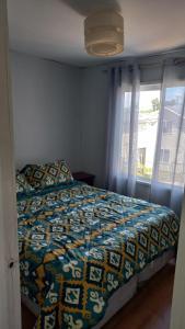 巴拉斯港casa en Puerto varas的一间卧室，里面有一张床和一扇窗户。