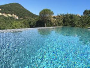 a pool of blue water with trees in the background at Le Mas de la Verrerie in Les Adrets de l'Esterel