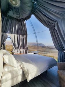 Sky Dome - Alushllari's Farm في بورغراديك: سرير في خيمة مطلة على الصحراء
