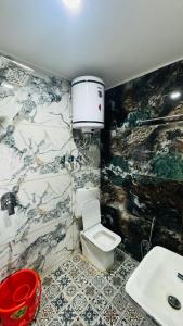 un bagno con un water bianco e un lavandino di Lakes and peaks a Srinagar