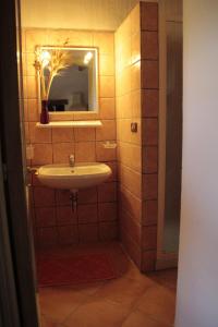 a bathroom with a sink and a mirror at Stazzu Spadulagliu near Olbia in Telti