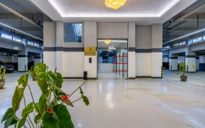 an empty parking garage with a plant in the middle at Kalm apartment- Luxury Living with a Gym, Heated Pool & Stunning Views in Nairobi +45 photos