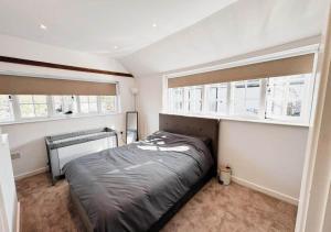 a bedroom with a bed and two windows at Cosy & Luxury 2BR Flat in Calverton in Calverton