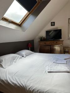 een slaapkamer met een groot wit bed en een tv bij Studio Bd Béranger centre de Tours in Tours