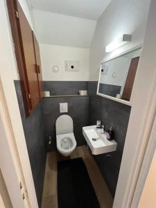 a small bathroom with a toilet and a sink at Ferienwohnung Maichingen in Sindelfingen