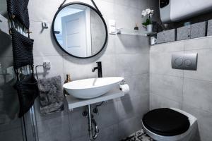 圣安德烈Bükkös Liget Apartman的浴室里有洗手池和镜子